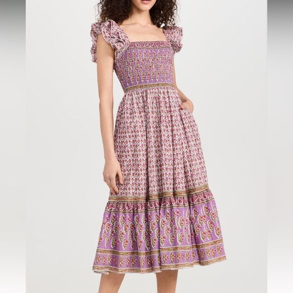 Mille Plus Olympic Heirloom Midi Dress mini floral Ruffle Cotton smocked Size XL - Picture 7 of 13